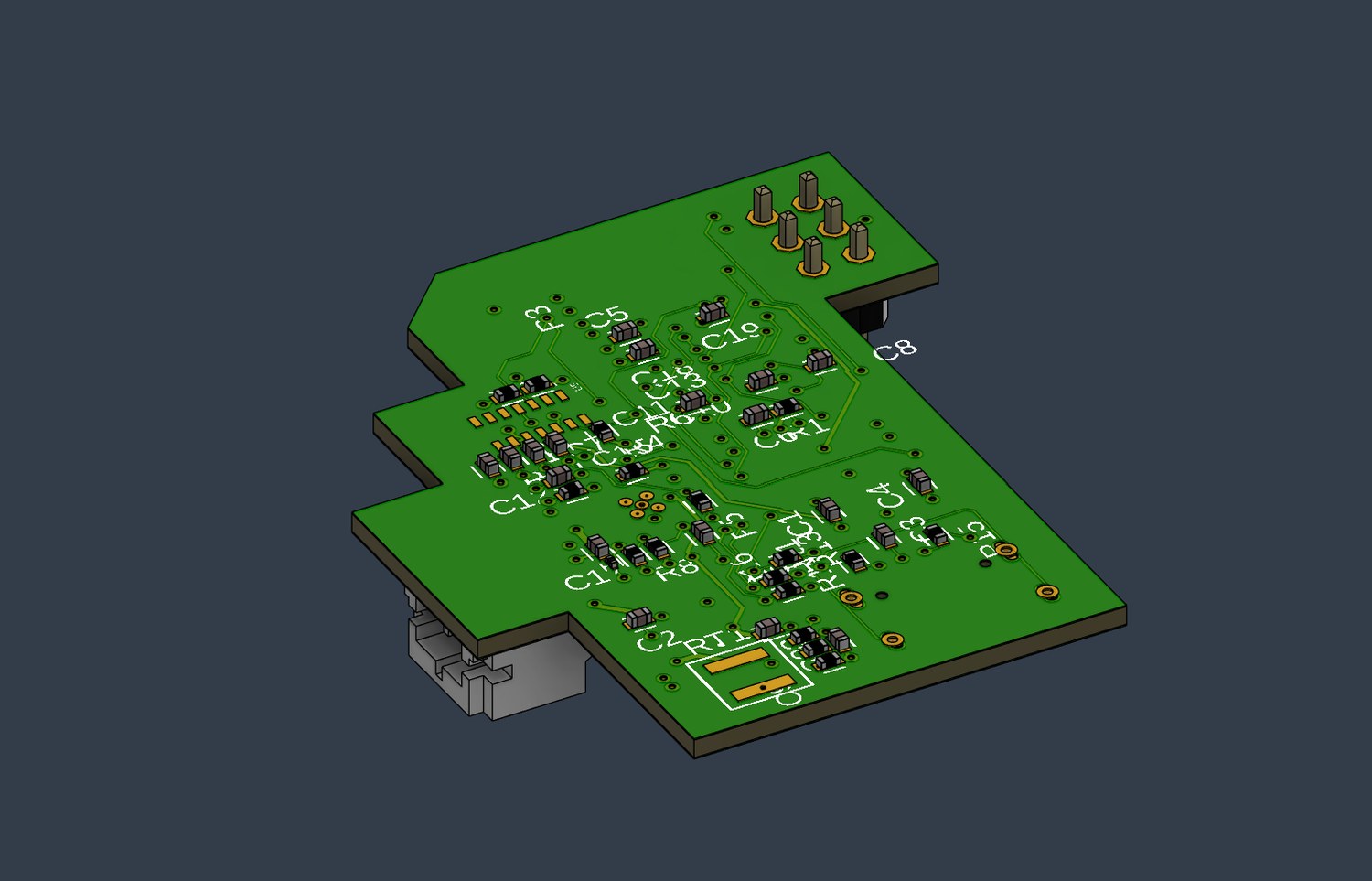 Slingshot PCB bottom side, 3D render
