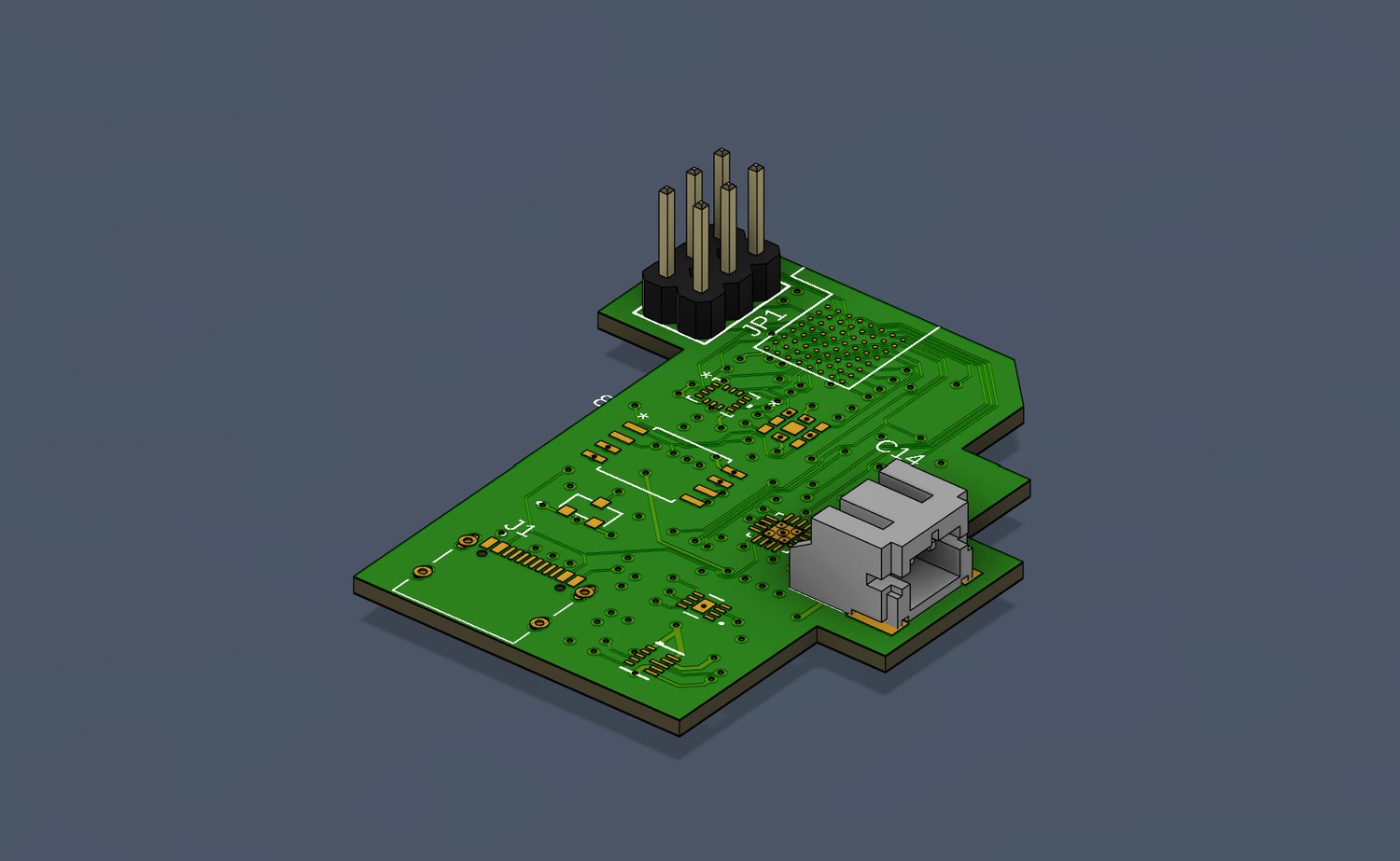 Slingshot 4-layer PCB, 3D render